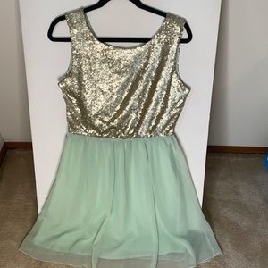 Mint green and gold sequin dress